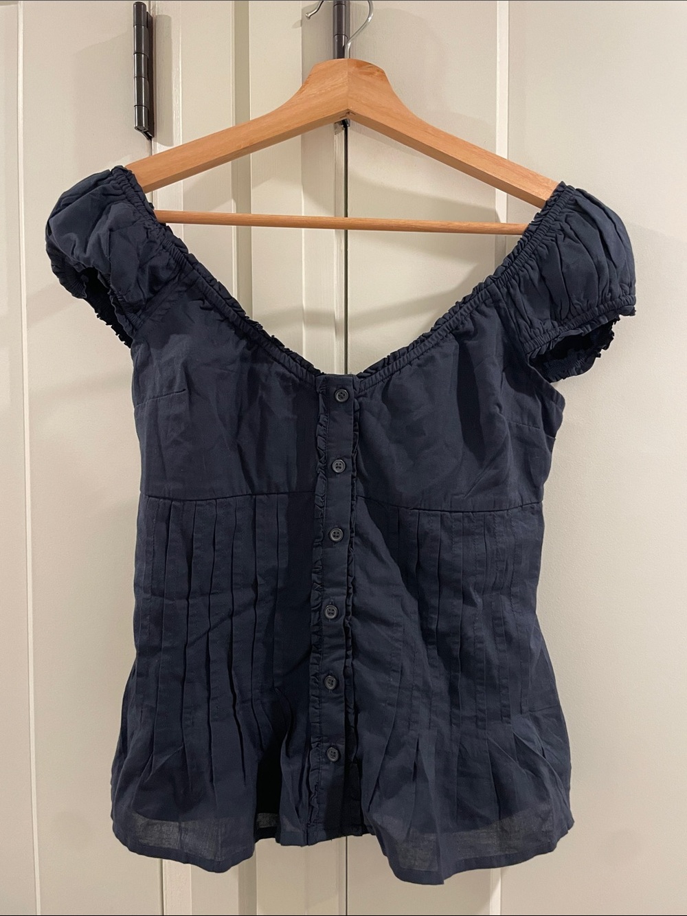 Hollister Navy Off-Shoulder Button-Front Blouse